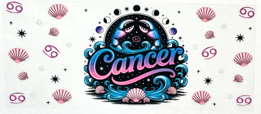 Cancer zodiac sign design with sea-themed elements on a white background