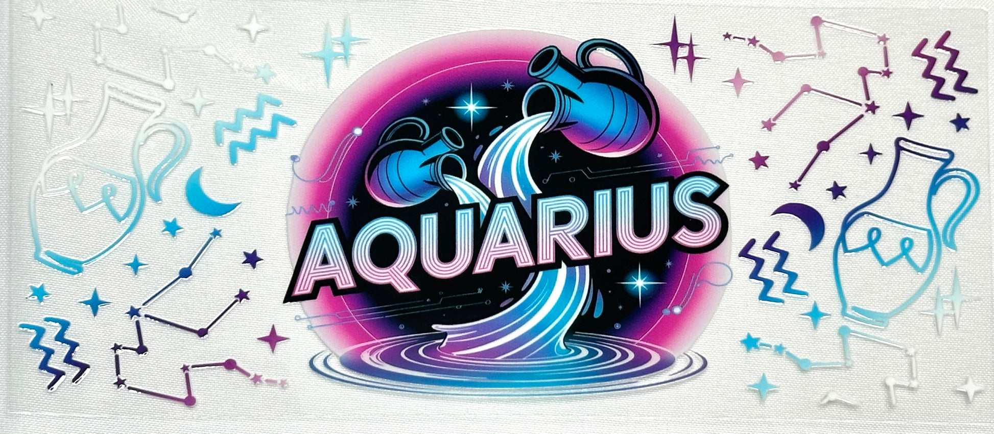 Aquarius zodiac sign with colorful design and symbols