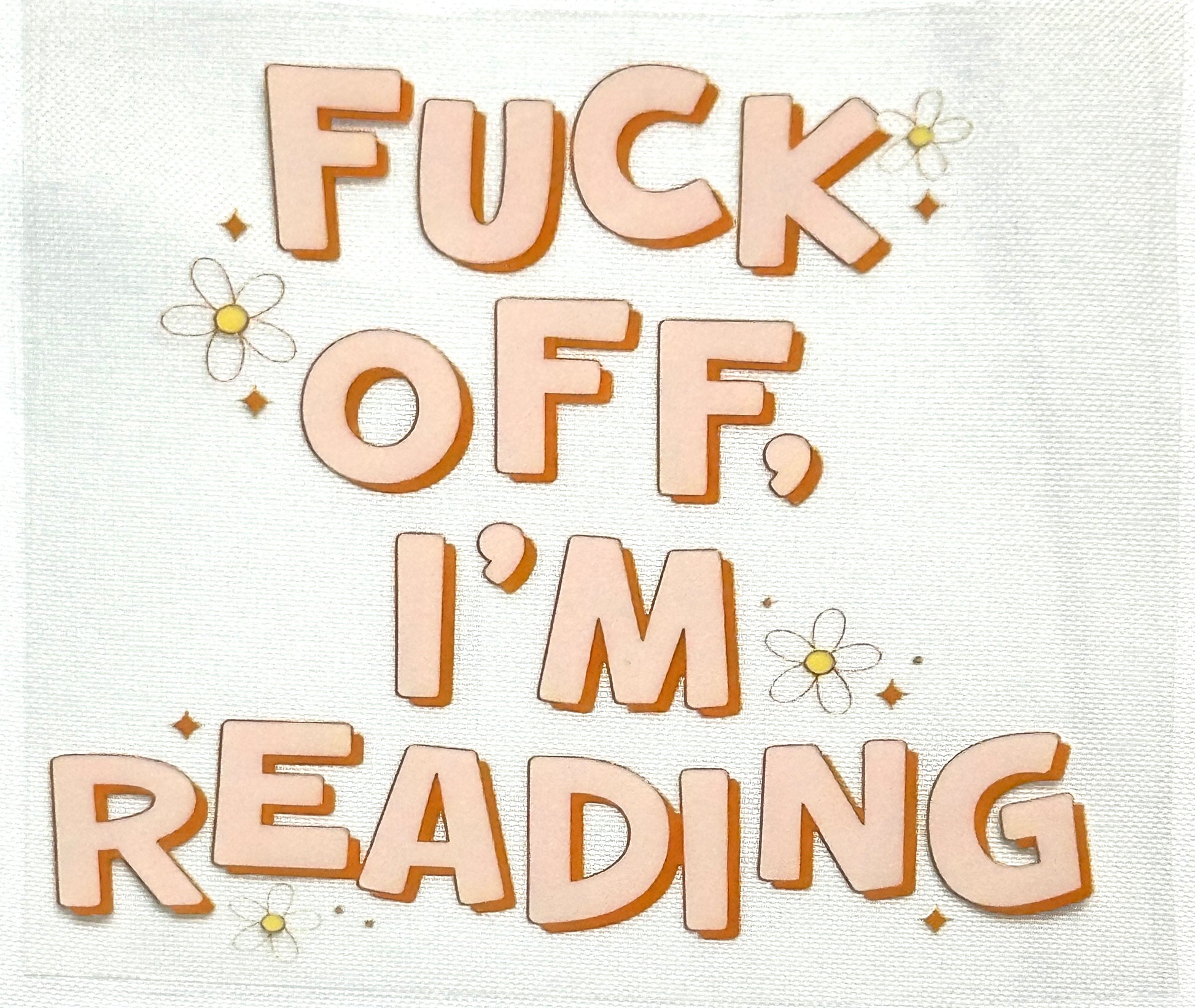 Text 'FUCK OFF, I'M READING' with decorative elements on a light background
