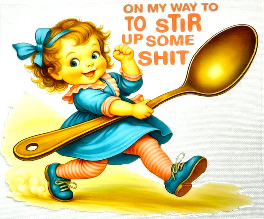 Illustration of a child holding a large spoon with text on a white background