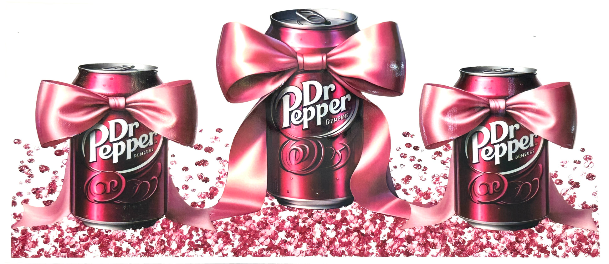 Three Dr Pcans with pink bows on a white background