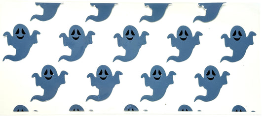 Pattern of blue ghosts on a white background