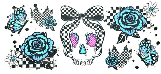 Checkered Floral Skull Wrap-804