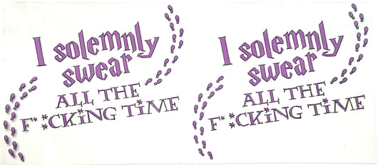 Two identical purple text designs on a white background
