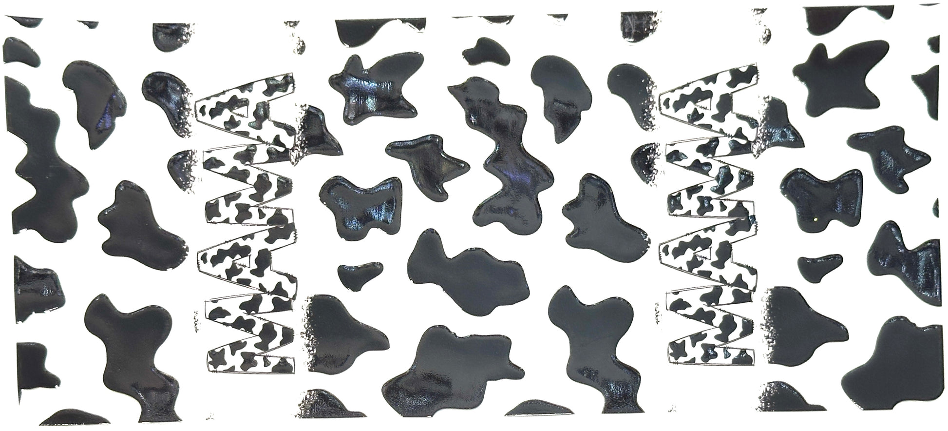 Pattern of black and white abstract shapes on a white background