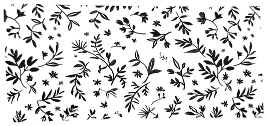 Black floral pattern on a white background