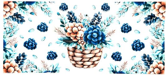 Decorative border with potted plants and flowers on a white background