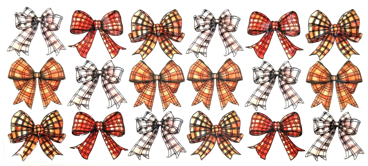 Collection of plaid bows in autumn colors on a white background