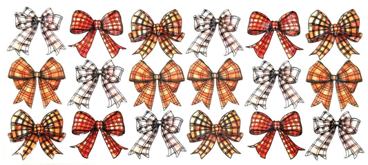Collection of plaid bows in autumn colors on a white background
