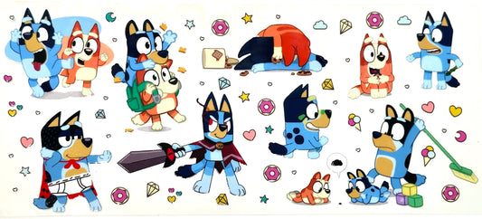 Set of cartoon characters in various poses with colorful background
