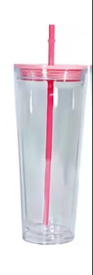 24oz Acrylic Snow Globe Color Lid and Straw