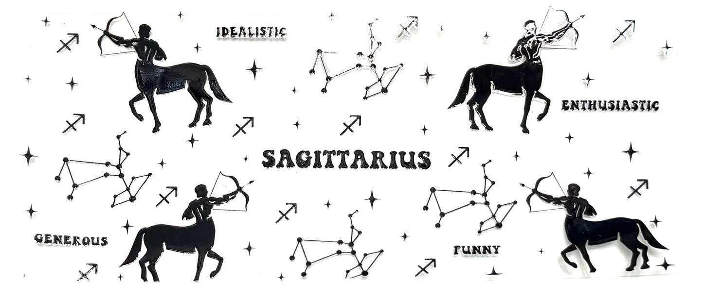 Illustration of a Sagittarius zodiac sign with constellations and descriptive text.