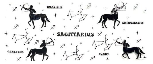 Illustration of a Sagittarius zodiac sign with constellations and descriptive text.