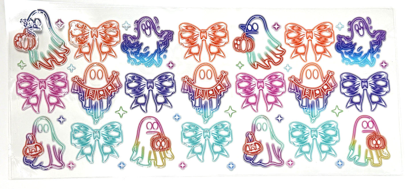 Neon Outline Ghosts and Bows Wrap-964