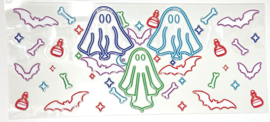 Neon Outline Ghosts and Bats Wrap-965