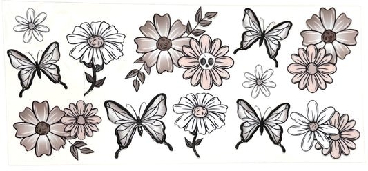 Neutral Floral, Butterflies, and Skull Wrap-1005