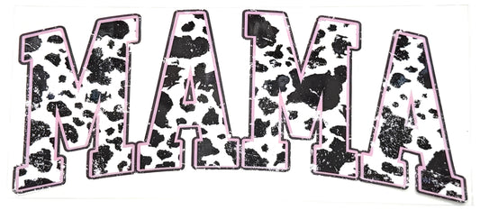 Cow print letters spelling 'MAMA' on a white background