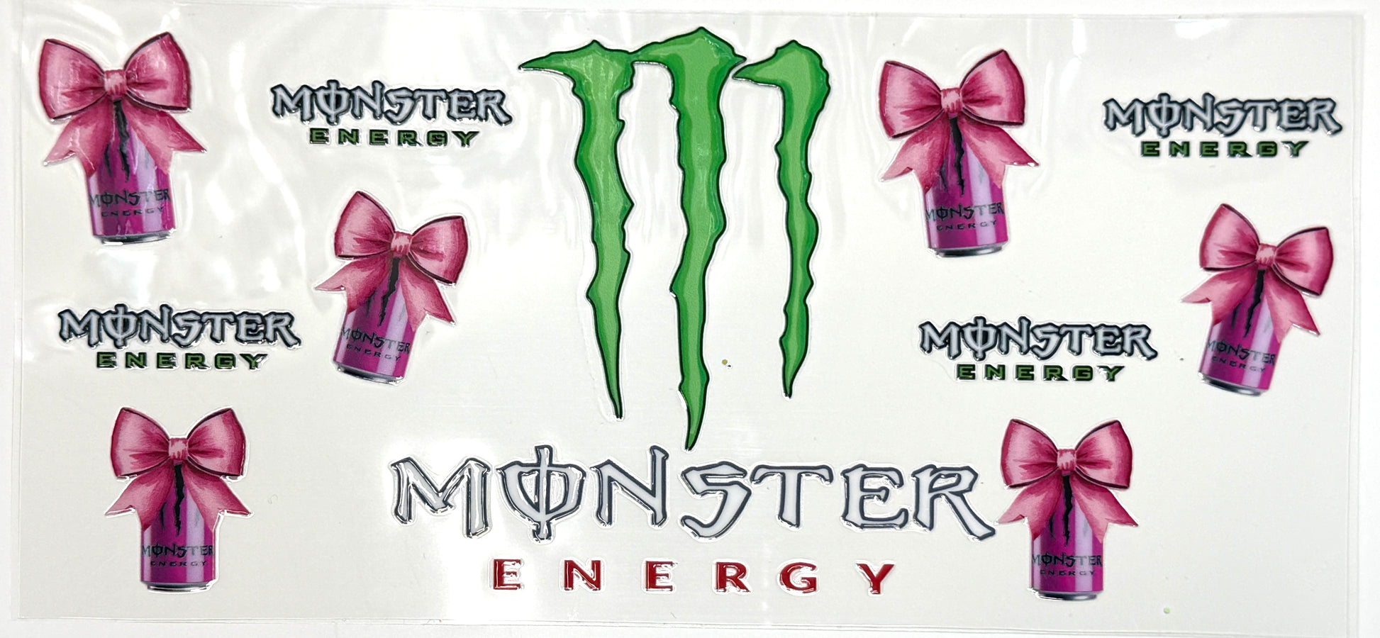 drink logo with pink bows on a white background