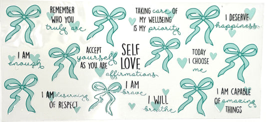 Motivational phrases with teal ribbons on a white background