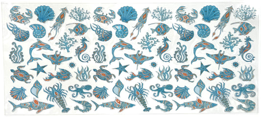 Pattern of various sea creatures and underwater elements on a white background