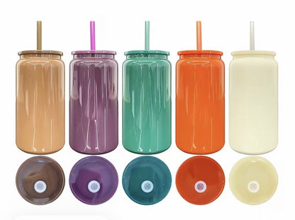 16oz Glass Fall Color Lid and Straw (NON-SNOWGLOBE)