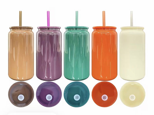 16oz Glass Fall Color Lid and Straw (NON-SNOWGLOBE)