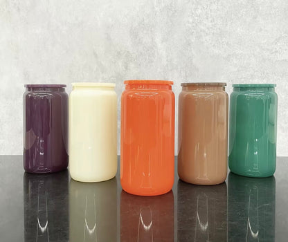 16oz Glass Fall Color Lid and Straw (NON-SNOWGLOBE)