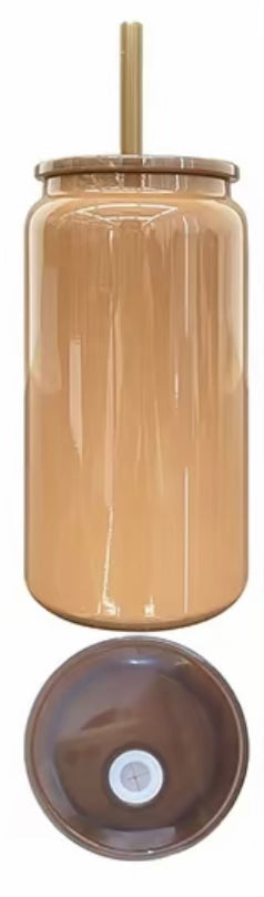 16oz Glass Fall Color Lid and Straw (NON-SNOWGLOBE)