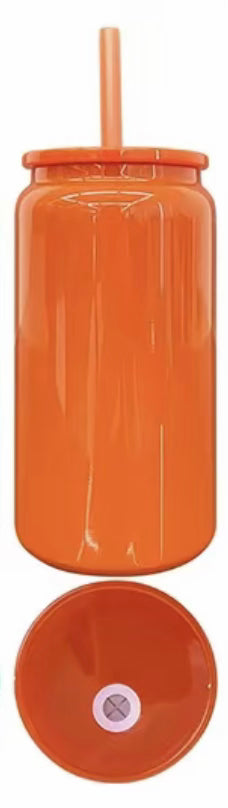 16oz Glass Fall Color Lid and Straw (NON-SNOWGLOBE)