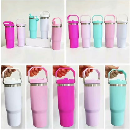 30oz. Stainless Steel Tumbler Flip Lid w/Portable Handle (NON-SNOWGLOBE)