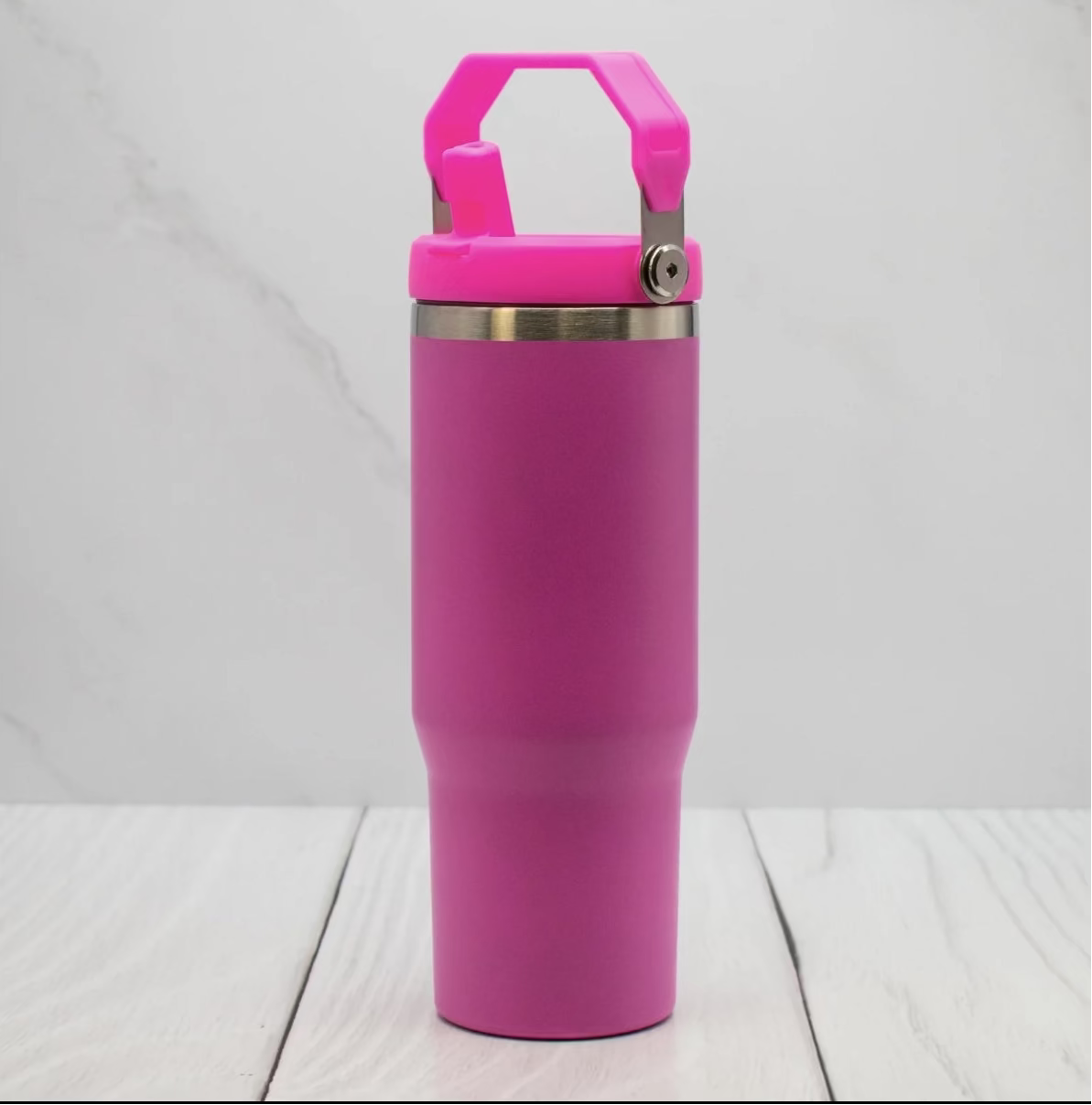 30oz. Stainless Steel Tumbler Flip Lid w/Portable Handle (NON-SNOWGLOBE)