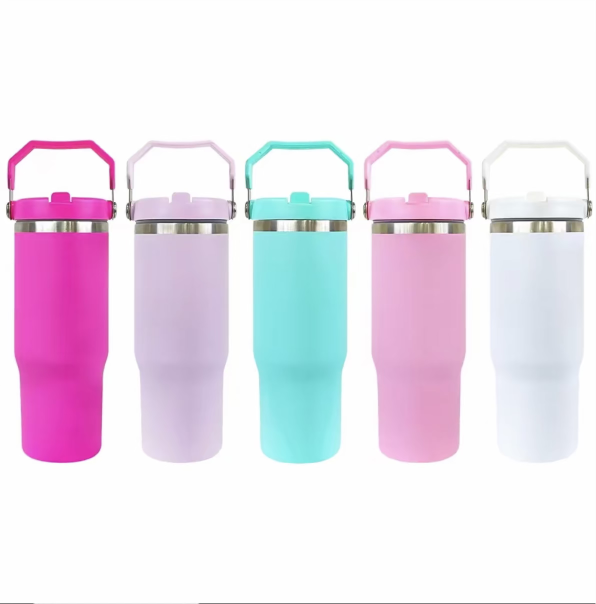 30oz. Stainless Steel Tumbler Flip Lid w/Portable Handle (NON-SNOWGLOBE)