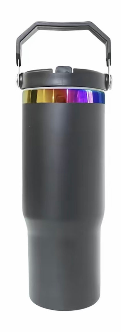 30oz. Stainless Steel Tumbler Flip Lid w/Portable Handle (NON-SNOWGLOBE)