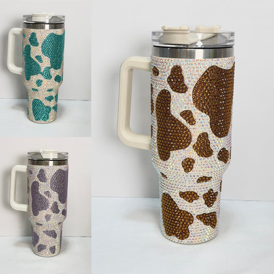 40oz Cow Print Rhinestone Stainless Steel Tumbler