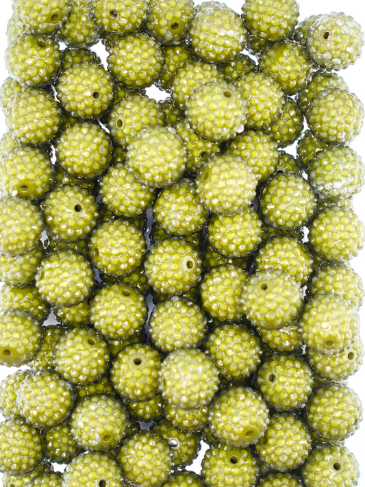 Collection of olive colored jelly rhinestone textured beads