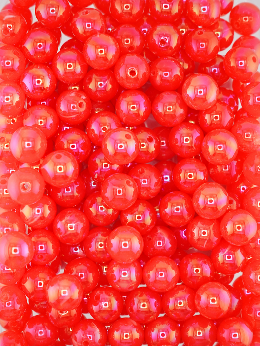 Collection of opalescent beads with a red color