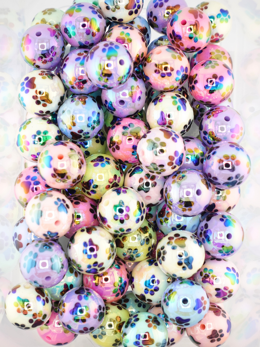 Collection of multicolor beads with a paw print design