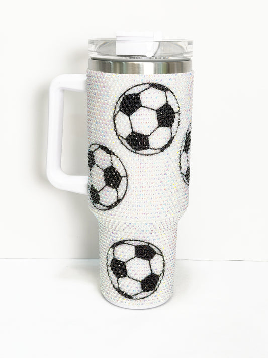 40oz Soccer Rhinestone Stainless Steel Tumbler