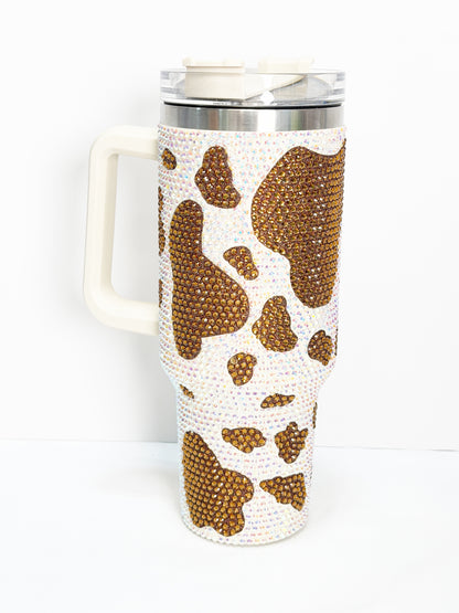 40oz Cow Print Rhinestone Stainless Steel Tumbler