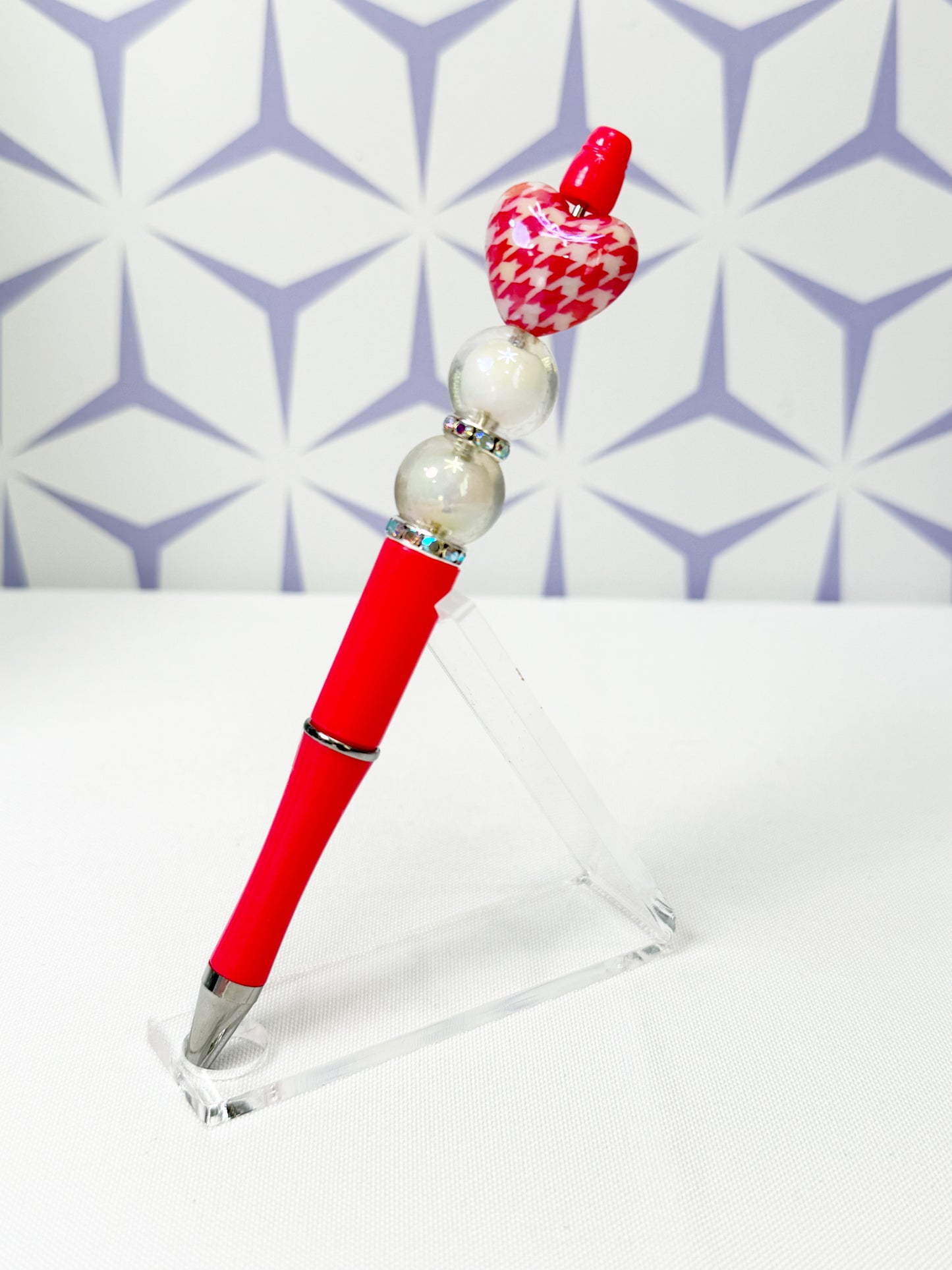 Pink Houndstooth Heart Pen