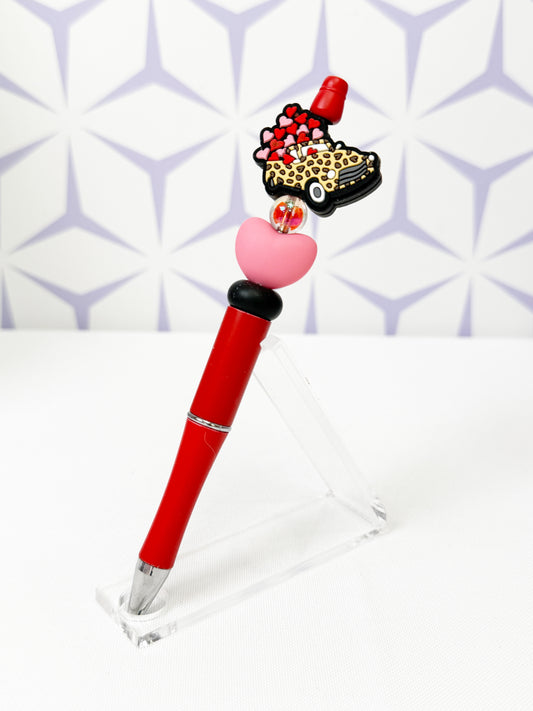Leopard Car and Hearts Pen