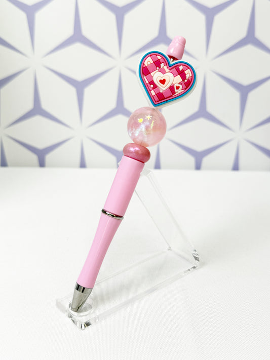 Checkered Pattern Heart Pen