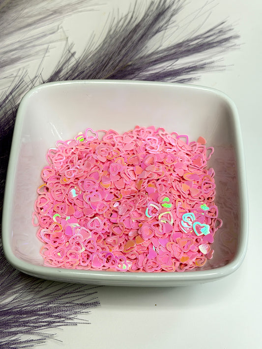 H105 Pink Hollow Hearts Glitter