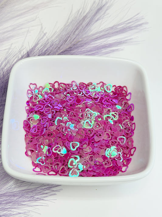 H107 Fuchsia Hollow Hearts Glitter