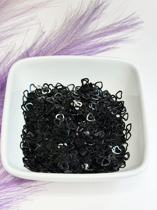 H109 Black Hollow Hearts Glitter