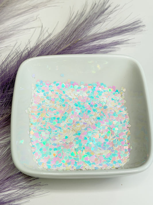 H117 AB White Hearts Glitter
