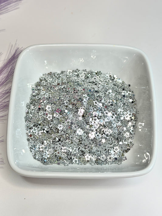 S110 Hollow Silver Star Glitter