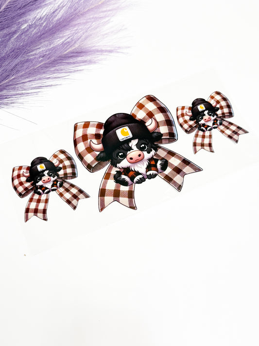 Checkered Bow and Beanie Cow Wrap-1587