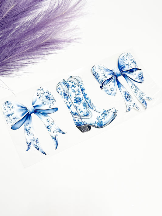 Blue Floral Boots and Bows Wrap-1602