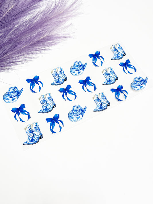 Blue Floral Boots Hats and Bows Wrap-1603